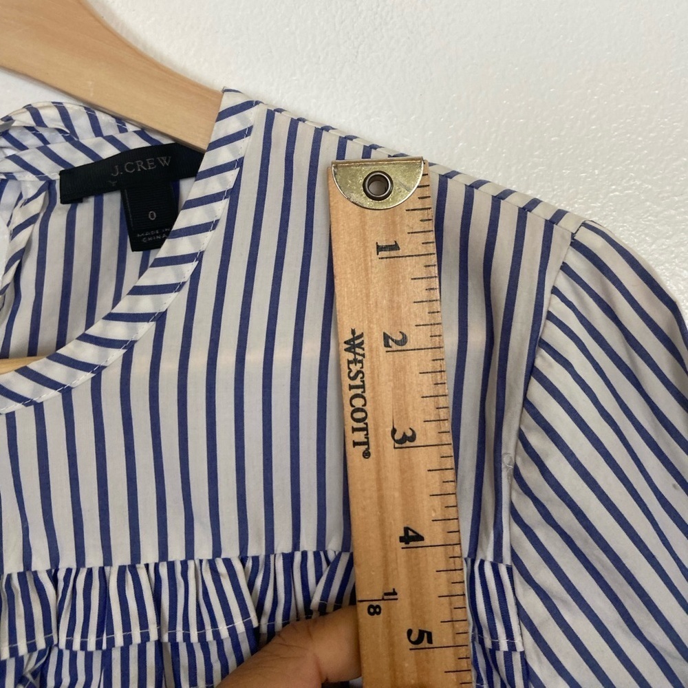 J. Crew Women's Boho Top Stripe Ruffle Size 0 Oversized White & Blue Long Sleeve - Picture 7 of 10